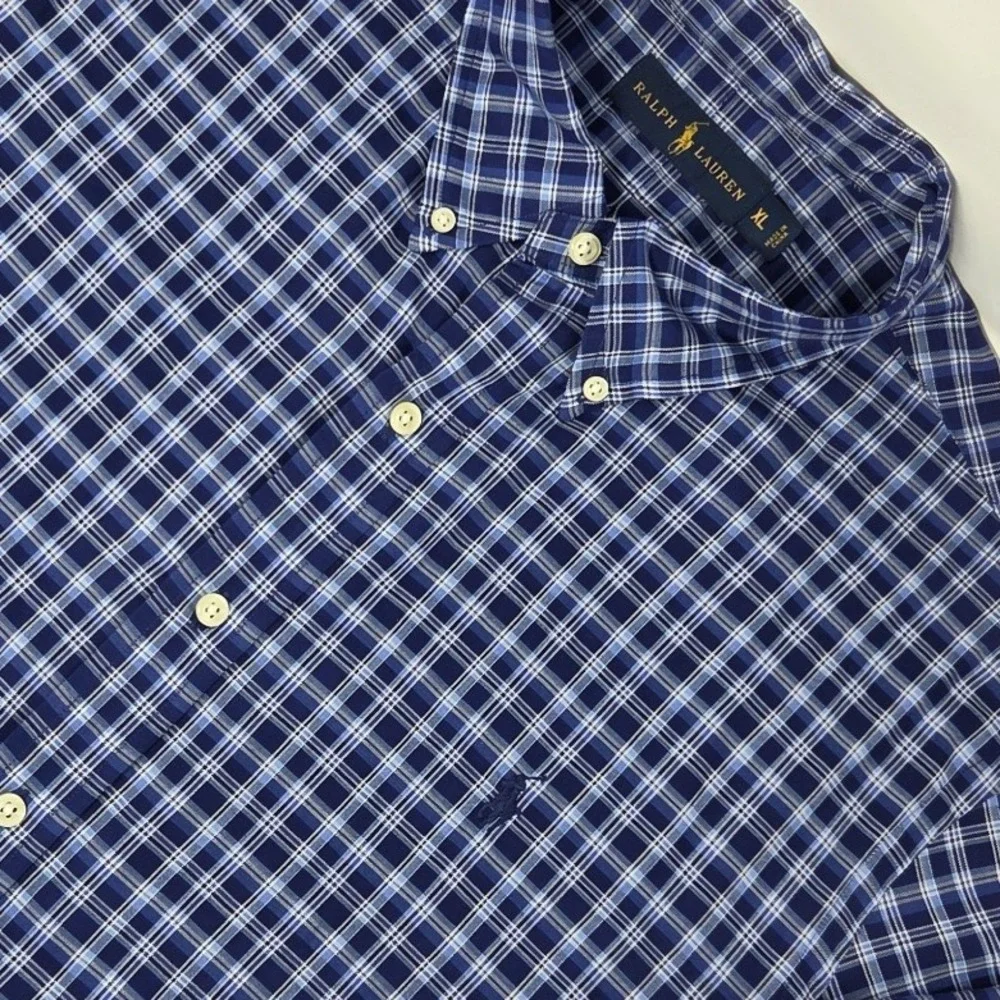 Polo Ralph Lauren Long Sleeve Button Down Shirt Mens Size XL Blue Plaid‎ EUC
